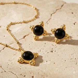 Colliers Pendentifs Rétro En Acier Inoxydable Doré Avec Pierre Naturelle Pour Femmes h5 Image5