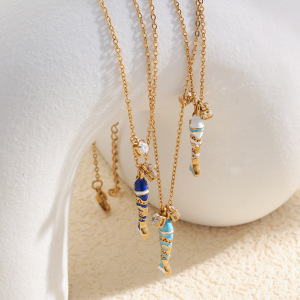 Colliers Pendentifs Pour Femmes En Acier Inoxydable, Ornés De Zircon Et De Jolis Poissons En Émail. h5 Image2