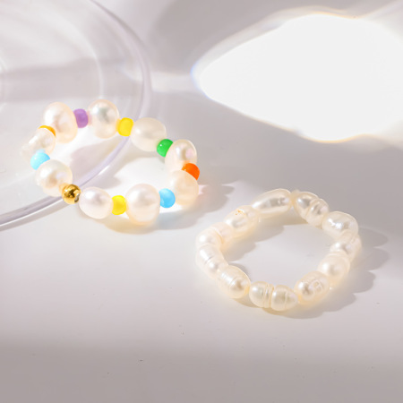 Bagues perlées couleur or, perles artificielles, collection Simple Series Daily Beads