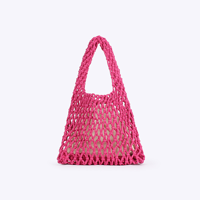 Sac De Plage Femme En Corde De Coton Tissée, Couleur Unie, Style Vacances 