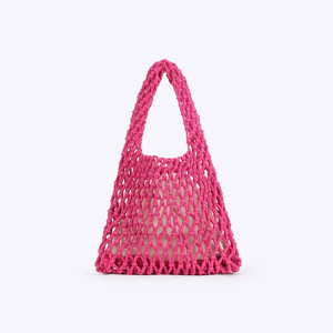 Sac De Plage Femme En Corde De Coton Tissée, Couleur Unie, Style Vacances h5 