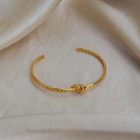 Bracelets Manchettes Minimalistes En Acier Inoxydable, Étanches, Couleur Or, Avec Nœud. 2