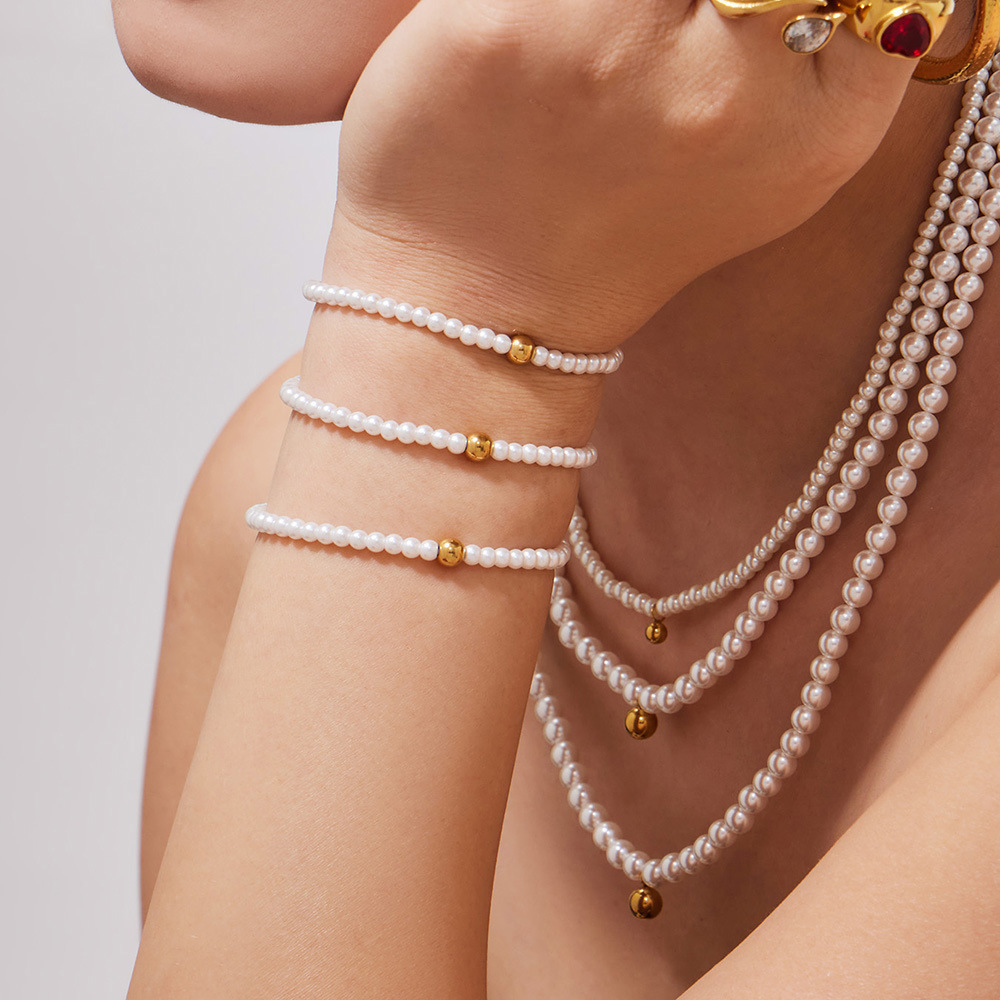 Colliers De Perles Élégants Pour Femmes, En Acier Inoxydable Couleur Or Image4