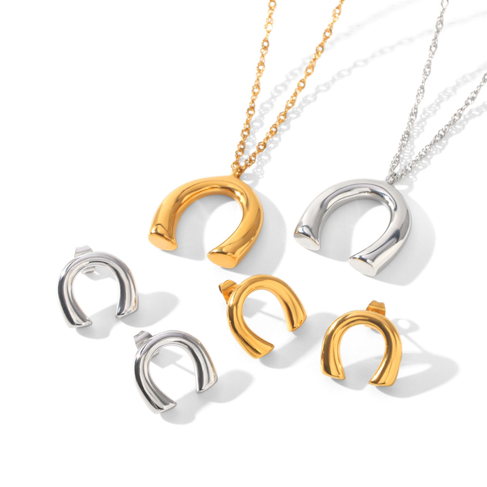 Colliers Pendentifs Pour Femmes En Acier Inoxydable Étanche En Forme De Fer À Cheval, Couleur Or Image5