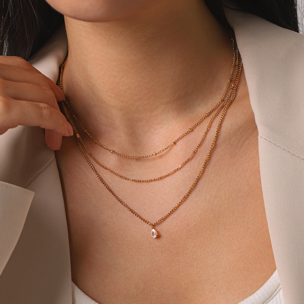 Colliers Superposés Pour Femmes, En Acier Inoxydable Imperméable, Couleur Or, Avec Zircon, Pour Un Usage Quotidien. Image4