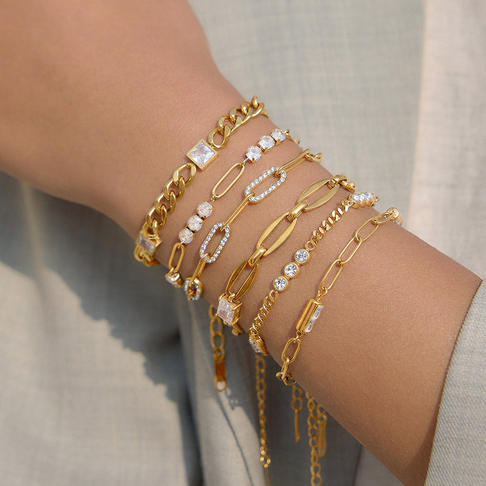 Bracelet Chaîne Simple En Acier Inoxydable Étanche Couleur Or Avec Zircon Pour Femme h5Image2