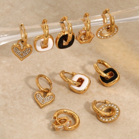 Boucles d'oreilles créoles luxueuses en forme de cœur, en acier inoxydable, couleur or, étanches, ornées de strass.