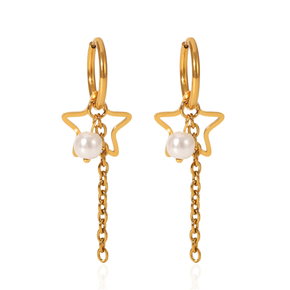 Boucles D'Oreilles Pendantes Daily Tassel Star En Acier Inoxydable, Imperméables, Couleur Or, Avec Perles, Pour Femmes 
