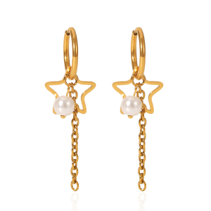 Boucles D'Oreilles Pendantes Daily Tassel Star En Acier Inoxydable, Imperméables, Couleur Or, Avec Perles, Pour Femmes h5 