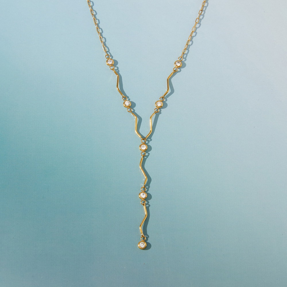 Colliers Pendentifs Pour Femmes En Acier Inoxydable, Couleur Or, Avec Zircon, Lignes Simples Et Étanches Image4