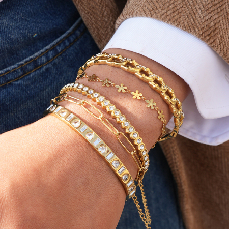 Bracelet jonc pour femme Daily Flower en acier inoxydable rectangulaire, étanche, couleur or 2
