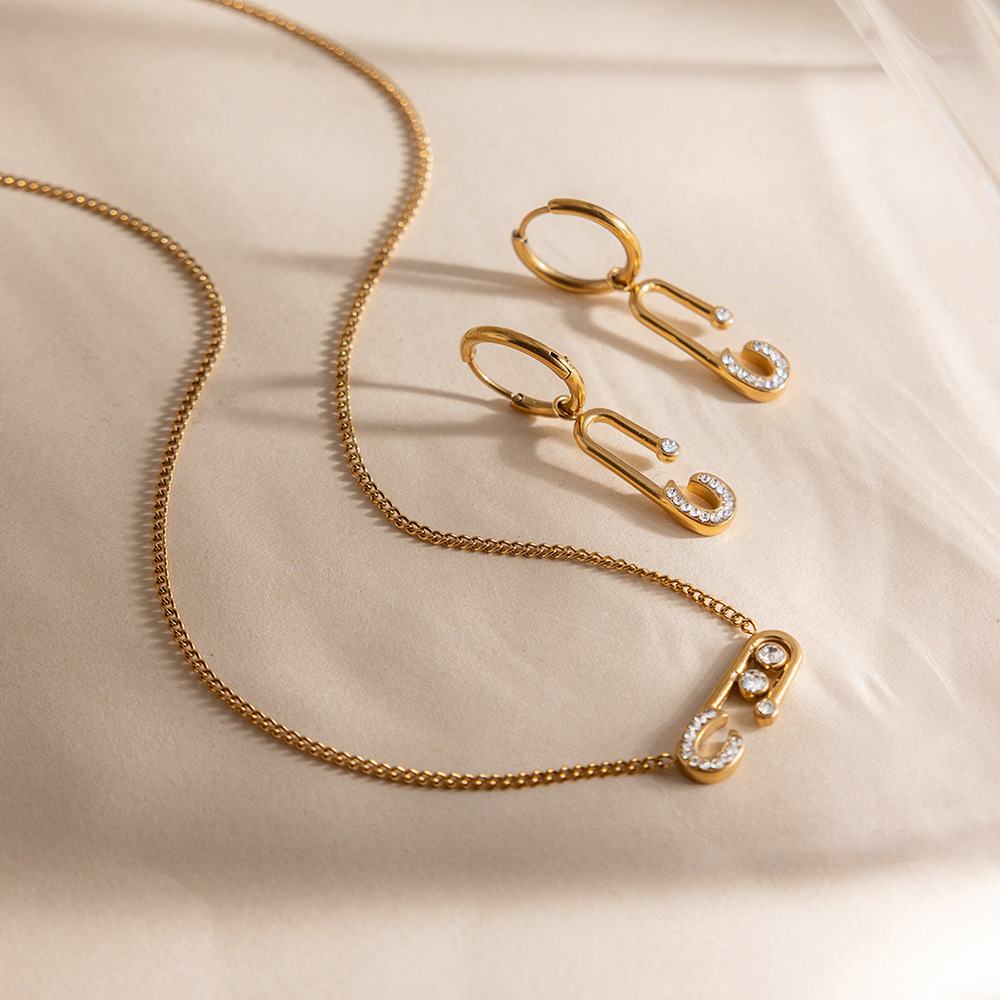 Ensembles De Colliers Pour Femmes En Acier Inoxydable De Forme Irrégulière, Étanches, Couleur Or Et Strass Image3