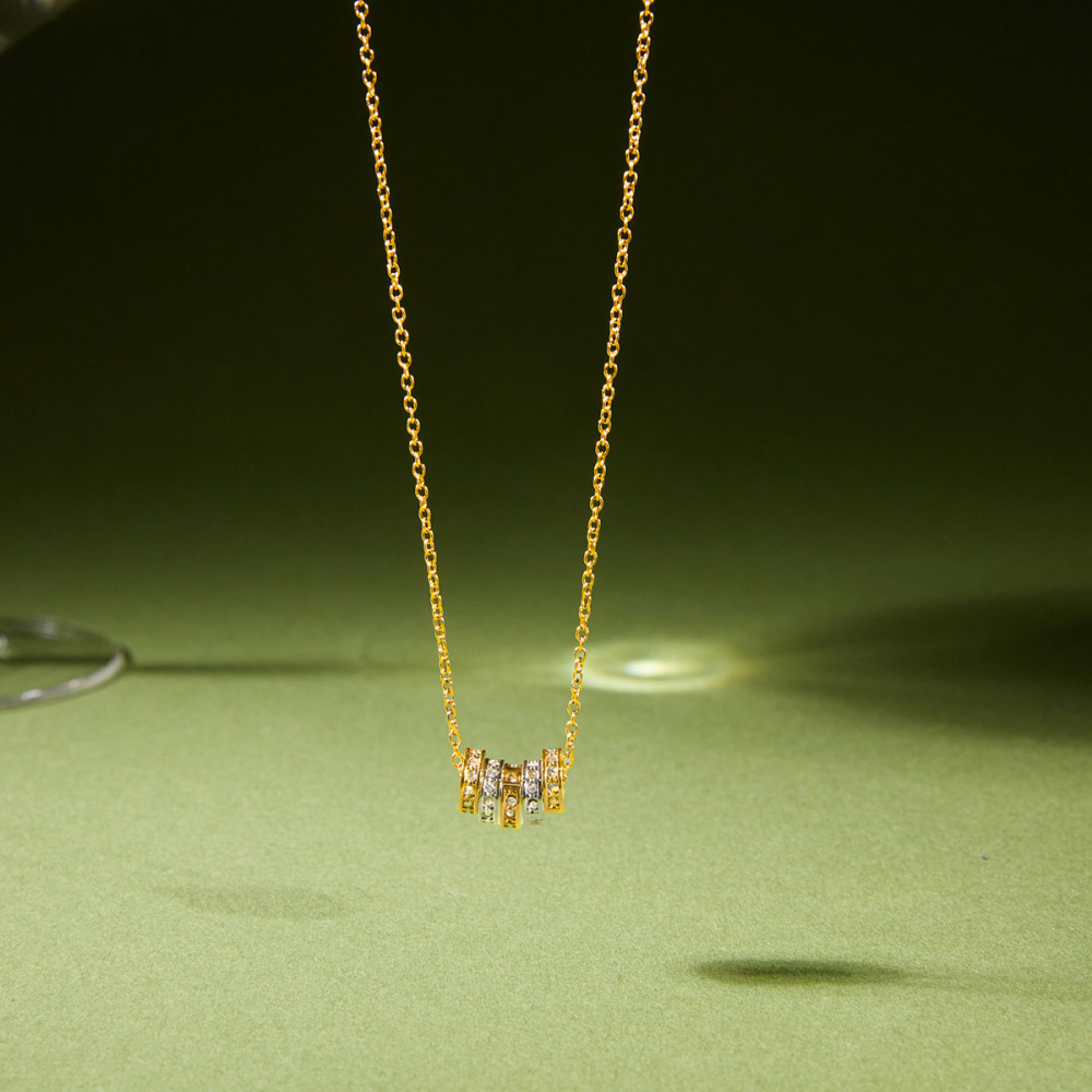 Colliers Pendentifs Pour Femmes En Acier Inoxydable, Couleur Or, Avec Zircon Et Forme Un Cercle Simple Image3