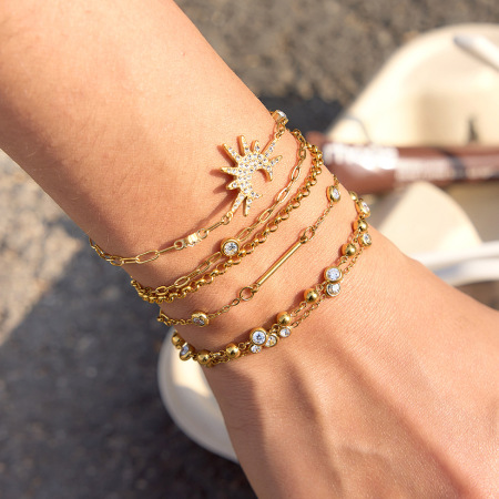 Bracelet à breloques pour femme en acier inoxydable étanche, forme soleil, couleur or, zircon. 2