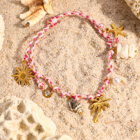 Bracelets à breloques pour femmes, en corde tressée dorée et coquillage, parfaits pour les vacances 2