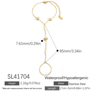 Chaîne De Main Pour Femme En Acier Inoxydable Doré, Ornée D'Un Strass Et D'Un Cœur Simple h5 