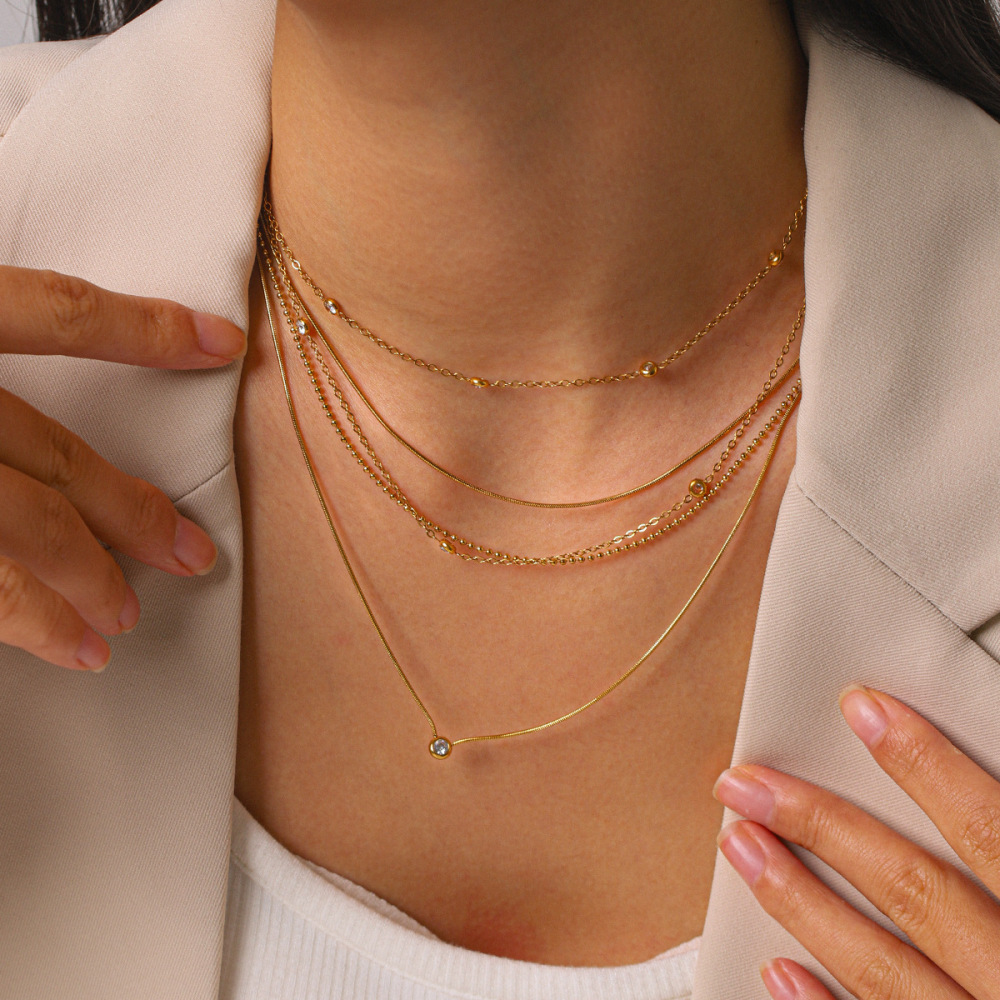 Colliers Superposés Pour Femmes, En Acier Inoxydable, Couleur Or, Avec Zircon, Collection Simple Series Daily Chain Image6