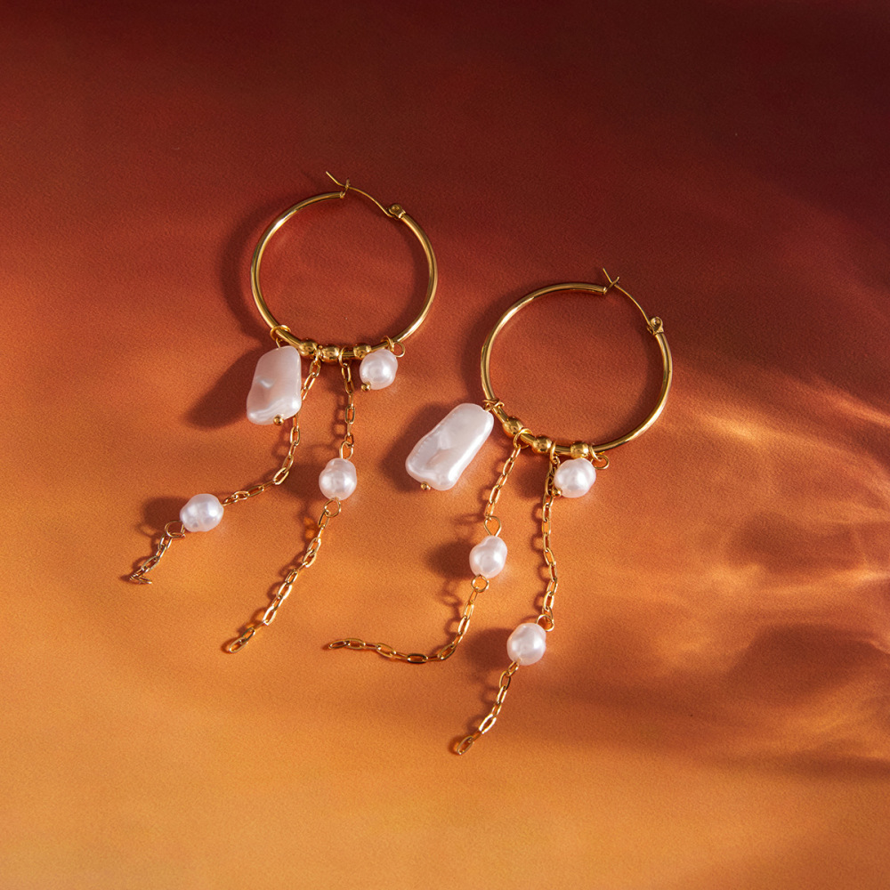 Boucles D'Oreilles Pendantes Élégantes Et Luxueuses À Pompons, En Acier Inoxydable Imperméable, Couleur Or, Pour Femme. Image4