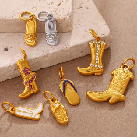 Bottes quotidiennes Simple Series en acier inoxydable étanche couleur or avec strass, pendentif unisexe 2