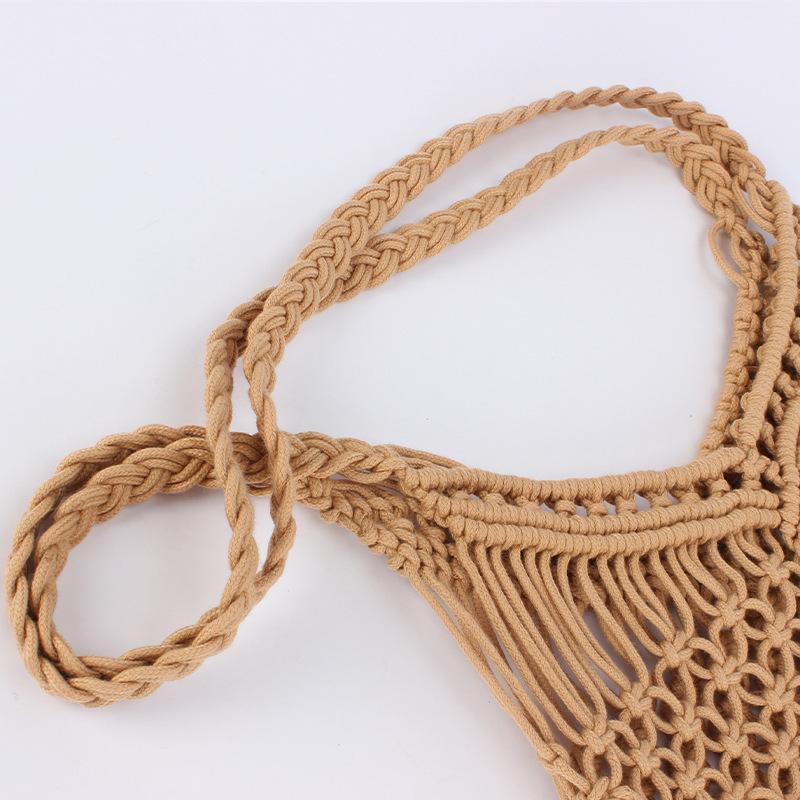 Sac Hobo Femme Style Vacances, Couleur Unie, En Corde Tressée Ajourée h5Image3