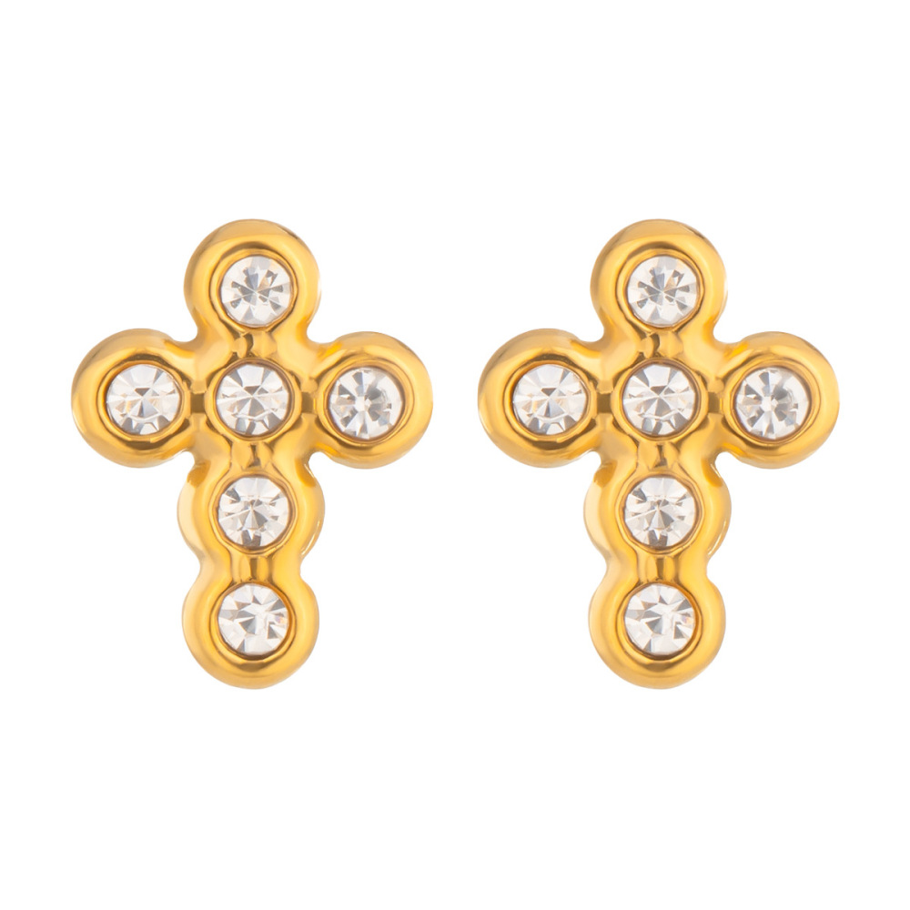 Boucles D'Oreilles Puces Simple Series Daily Cross En Acier Inoxydable Étanches Pour Femmes Image6