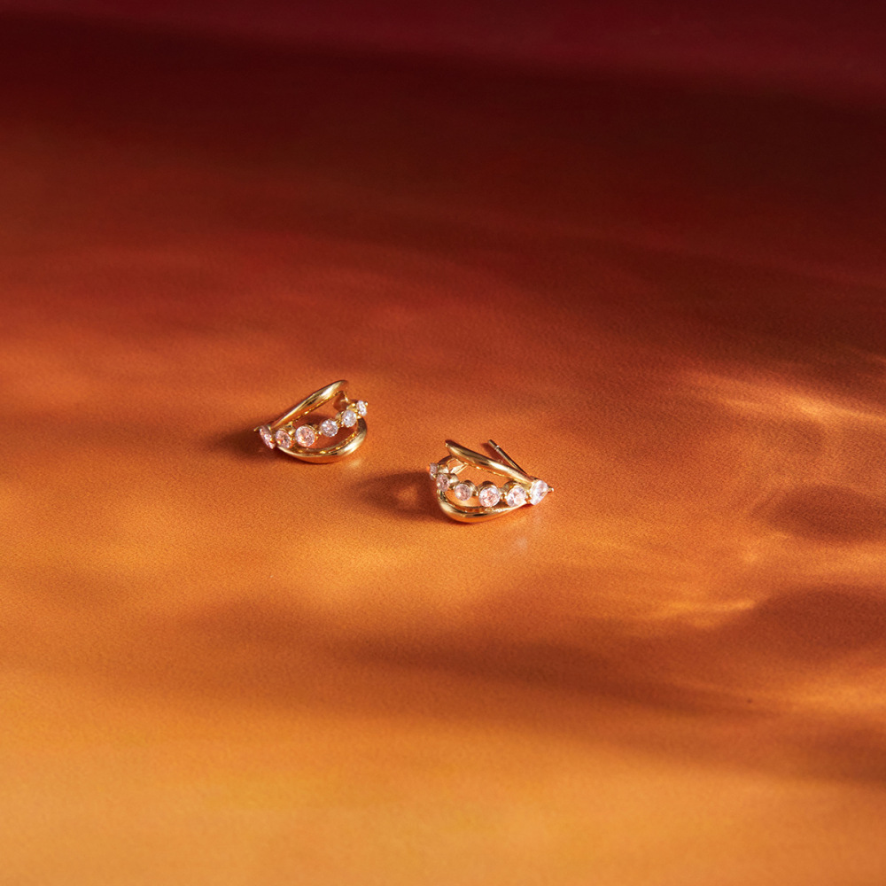 Boucles D'Oreilles Puces Pour Femmes, Simples Et Rondes, En Acier Inoxydable, Étanches, Couleur Or, Avec Zircon. Image4