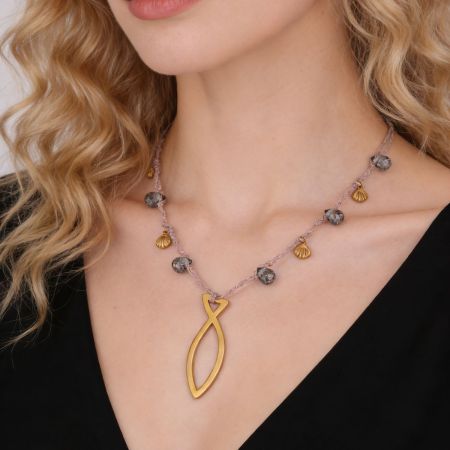 Colliers tressés pour femmes, style romantique et doux, avec motif de poisson, en acier inoxydable étanche couleur or