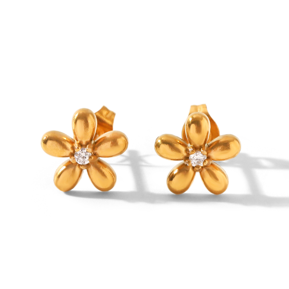 Colliers À Maillons Pour Femmes, En Acier Inoxydable, Couleur Or, Avec Zircon, Collection Simple Series Daily Flower 