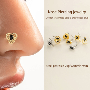 Piercing De Nez Pour Femme, Motif Cœur Simple, Couleur Cuivre Doré Et Zircon. h5 Image5