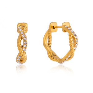 Boucles D'Oreilles Créoles Pour Femmes, En Acier Inoxydable, Couleur Or, Étanches Et Ornées De Strass. h5 Image5