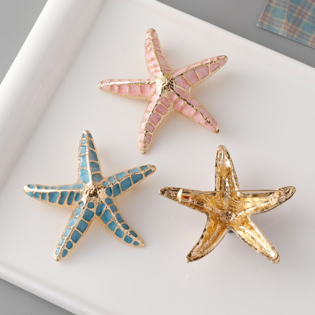 Broches en alliage et perles artificielles, style océanique, motif étoile de mer, collection Simple 2