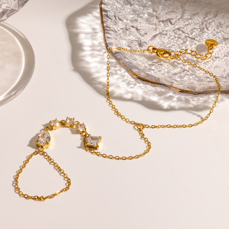 Chaîne élégante et luxueuse en acier inoxydable doré, forme géométrique, zircon, pour femme. 2
