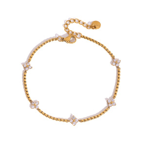 Bracelet Chaîne Pour Femme En Acier Inoxydable, Couleur Or, Orné De Zircon, Style Trèfle Simple Et Luxueux h5 Image4
