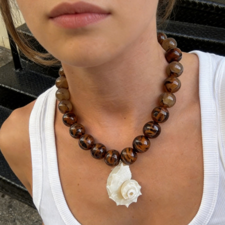 Colliers de perles pour femmes avec pendentif coquillage en résine, motif vacances