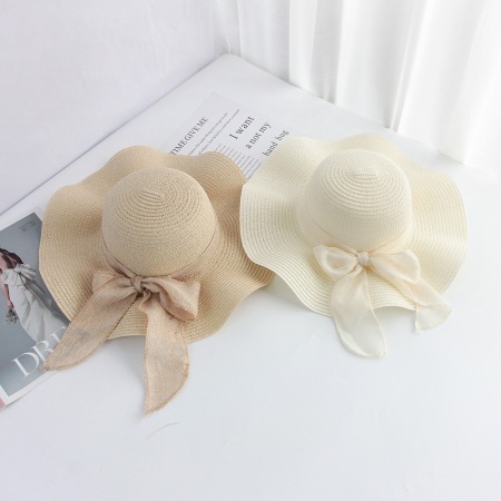 Chapeaux de paille pour femmes en raphia uni, ornés d'un joli nœud papillon, collection romantique