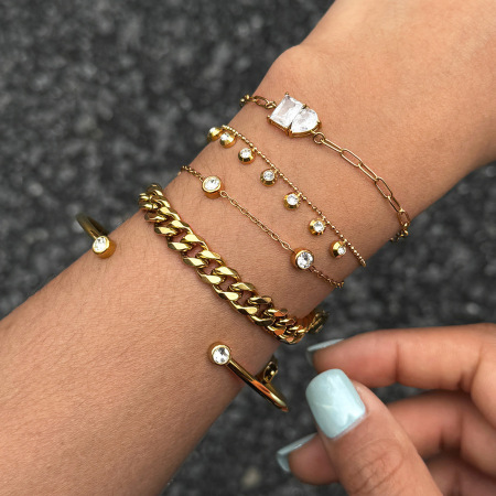Bracelets à breloques pour femmes, en acier inoxydable, étanches, couleur or, avec zircon et perles simples.