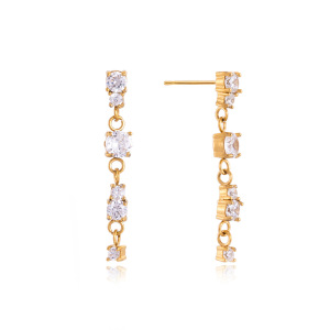 Boucles D'Oreilles Pendantes Pour Femme, En Acier Inoxydable Imperméable, Couleur Or, Avec Pompon Simple Et Zircon. h5 Image5