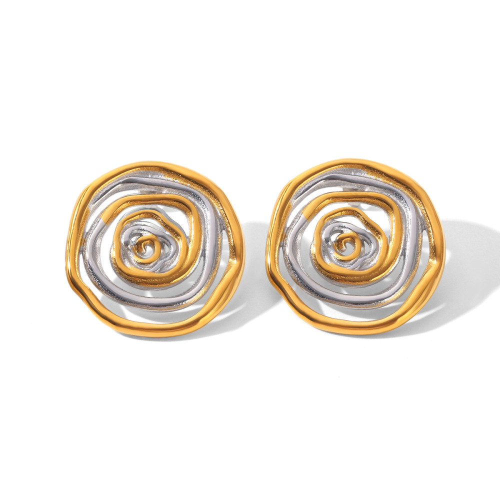 Boucles D'Oreilles Puces Pour Femmes Simple Series Daily Circle En Acier Inoxydable Étanche Couleur Or Image5