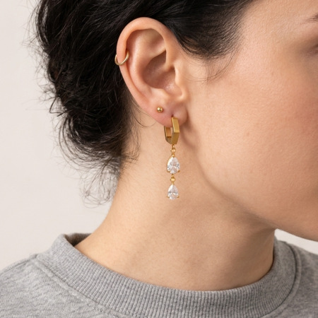 Boucles d'oreilles pendantes pour femmes, en acier inoxydable étanche, couleur or, avec zircon. 2