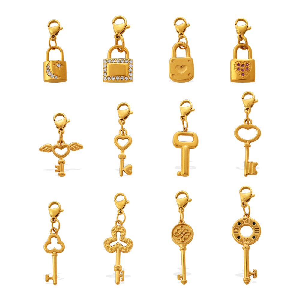Cadenas À Clé Simple À Faire Soi-Même Pour Un Usage Quotidien, En Acier Inoxydable Étanche, Avec Pendentifs En Strass Couleur Or. Image5
