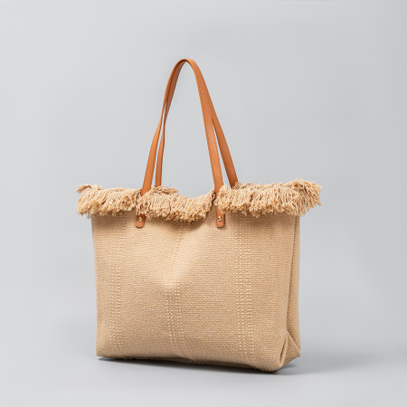 Sac cabas femme en toile unie à pompons, style décontracté