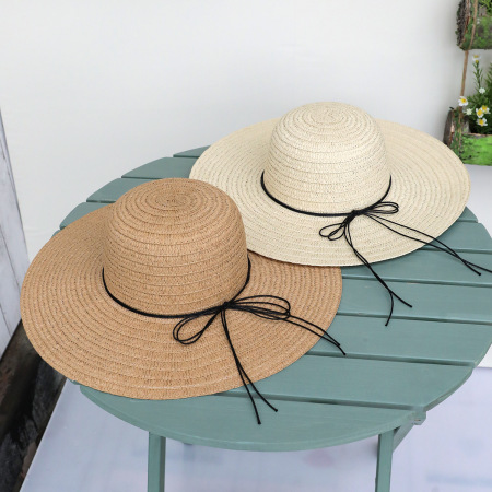 Chapeaux de paille pour femmes en raphia uni, avec nœud papillon, collection Simple Series Vacation