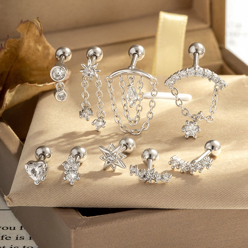 Boucles D'Oreilles Piercing Femme En Forme De Cœur, Couleur Cuivre Doré, Avec Zircon. Image5
