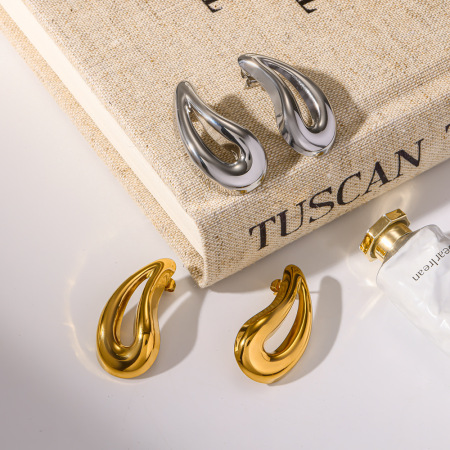 Boucles d'oreilles puces pour femmes, en acier inoxydable, étanches, couleur or, modèle goutte simple 2