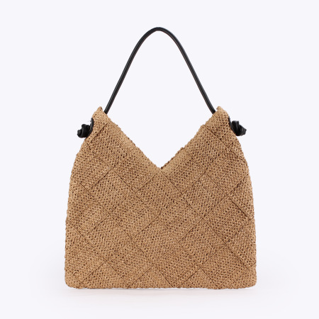 Sac carré en papier tissé uni style vacances pour femme