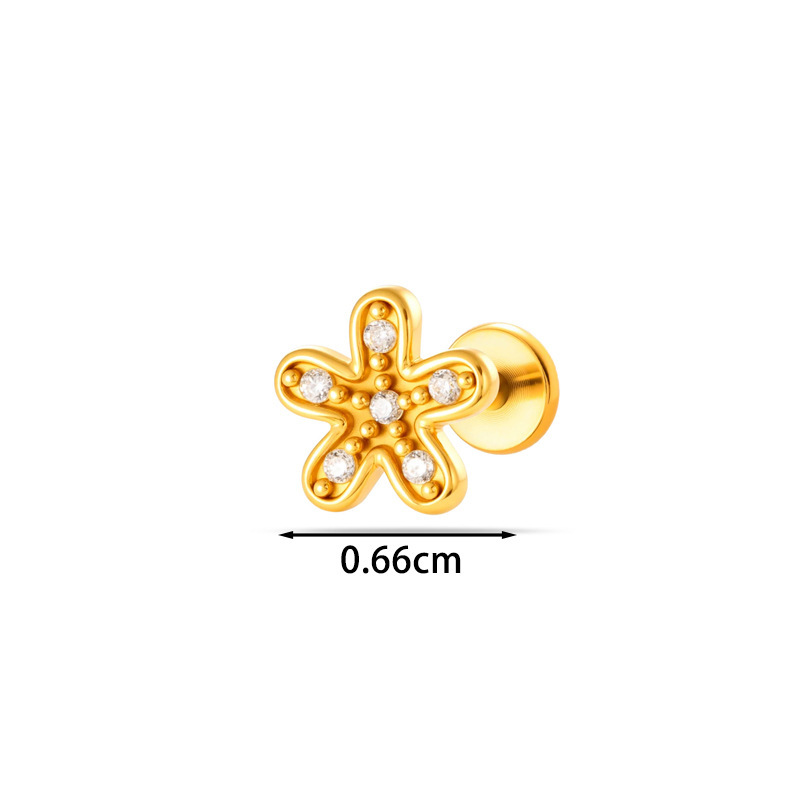 Boucles D'Oreilles Piercing Femme En Acier Inoxydable Étanche, Ornées D'Un Nœud Papillon Et De Zircon Doré, Avec Motif Floral Simple. h5Image2