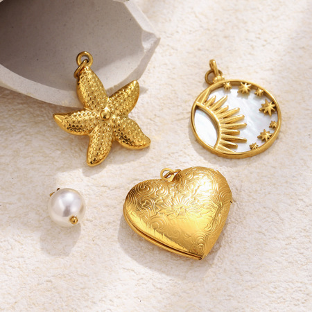Pendentifs pour femmes en acier inoxydable, couleur or, en forme de cœur et d'étoile de mer, à faire soi-même (série Simple)