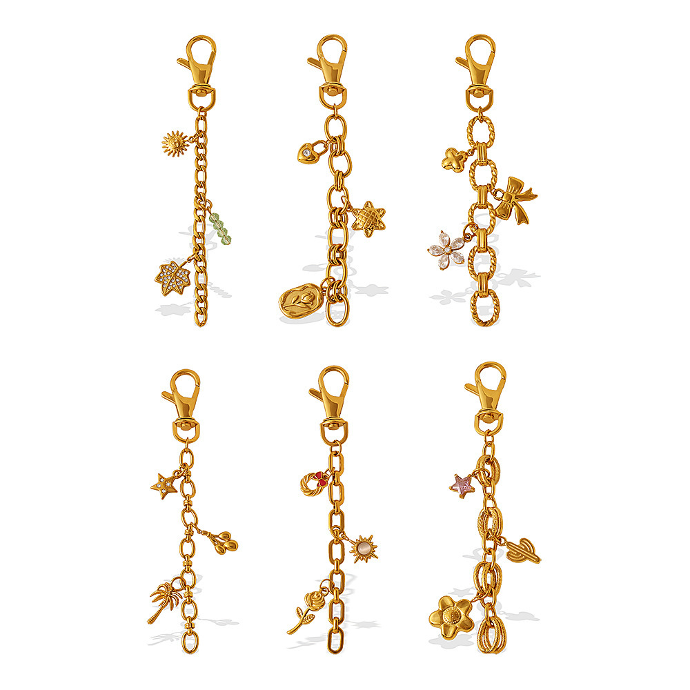 Porte-Clés En Acier Inoxydable Doré Avec Zircon Et Fleur En Forme D'Étoile Image4