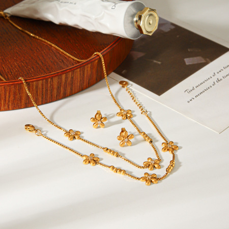 Colliers à maillons pour femmes, en acier inoxydable, couleur or, avec zircon, collection Simple Series Daily Flower 2