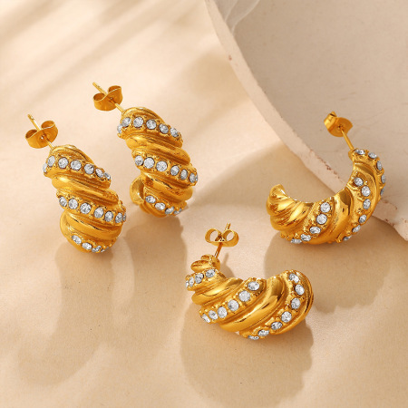 Boucles d'oreilles puces pour femmes, forme irrégulière, en acier inoxydable, couleur or, étanches, avec strass, collection Simple Series Daily 2